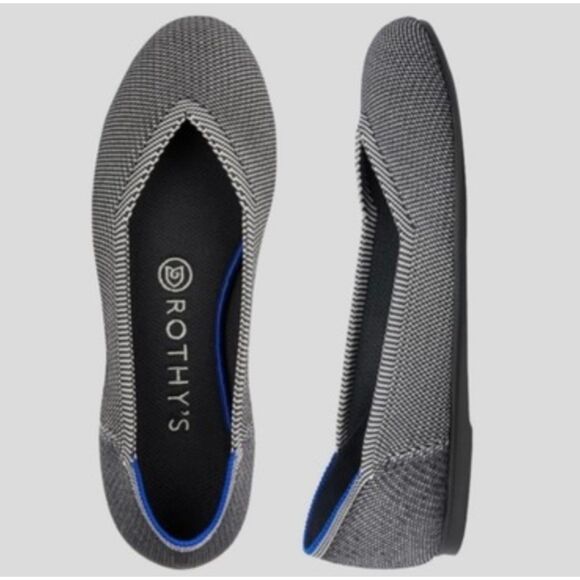 Rothy's Light Gray Checkered Birdseye Round Toe Ballet Flats Washable Size 8.5 - Picture 1 of 9